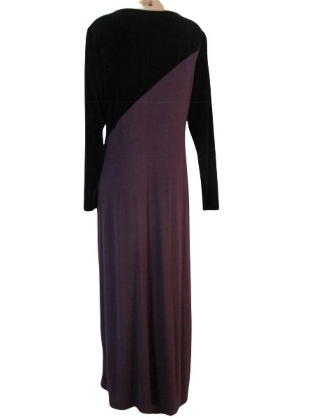Vintage Chetta B Purple Velvet Jersey Maxi Dress 12 Geometric Body Con Stretch - Picture 10 of 11